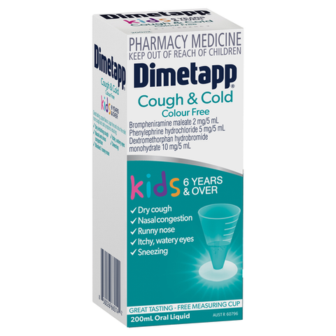 Dimetapp Kids Cough & Cold 6 Years+ Colour Free 200ml