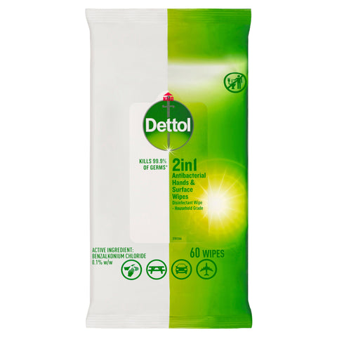 Dettol Antibacterial 2 in 1 Hand & Surface Wipes 60 Pack