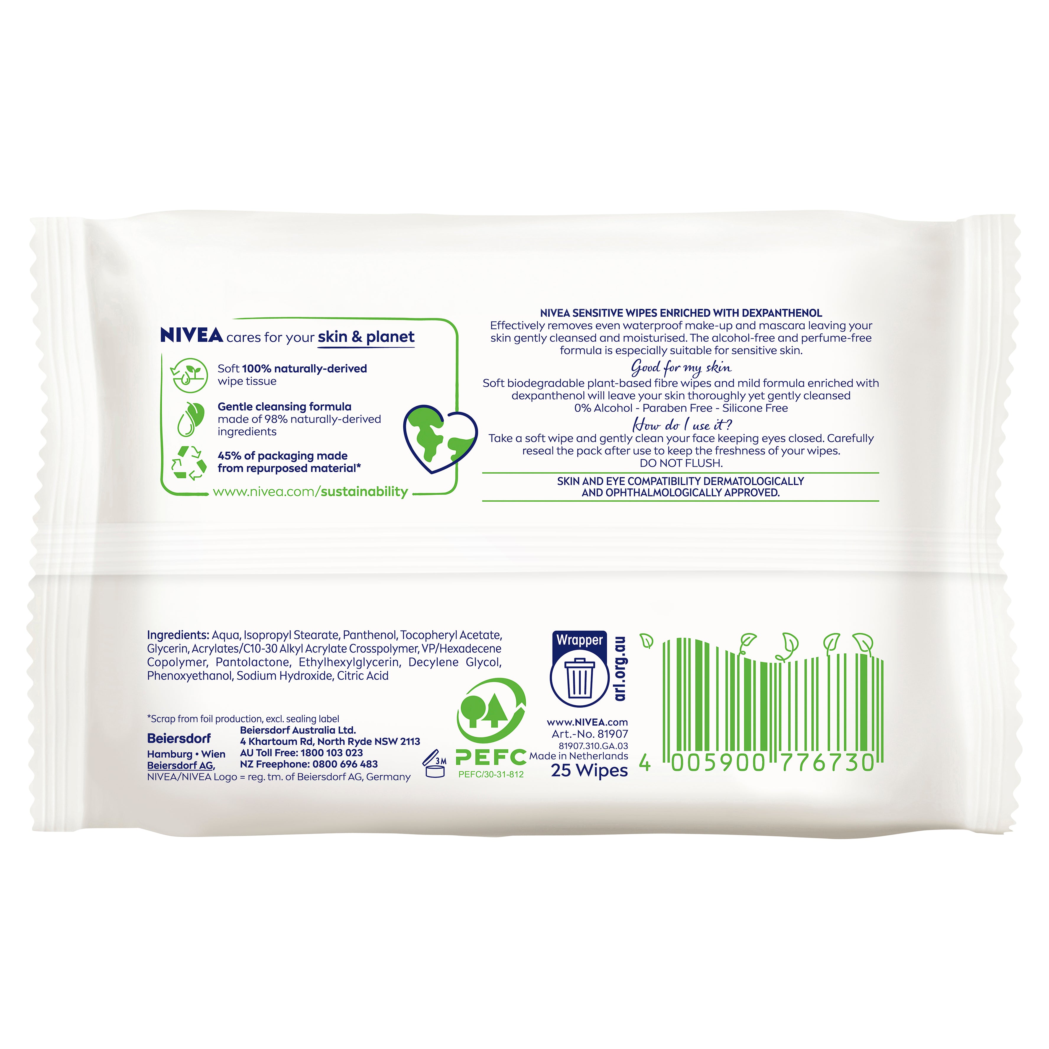 Nivea D/Es Sens Clns Wipes 25