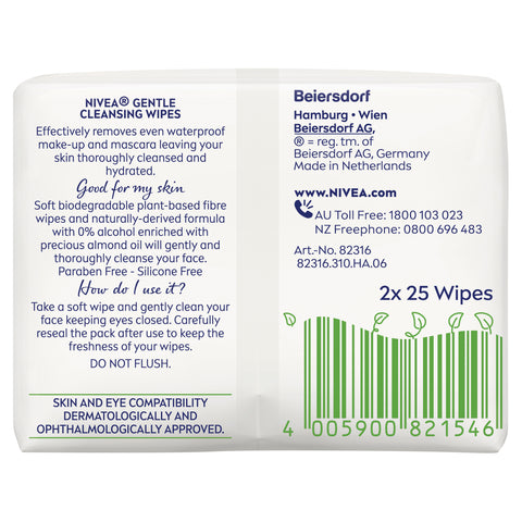 Nivea G/Clns Face Wipes TwnPk 2x25