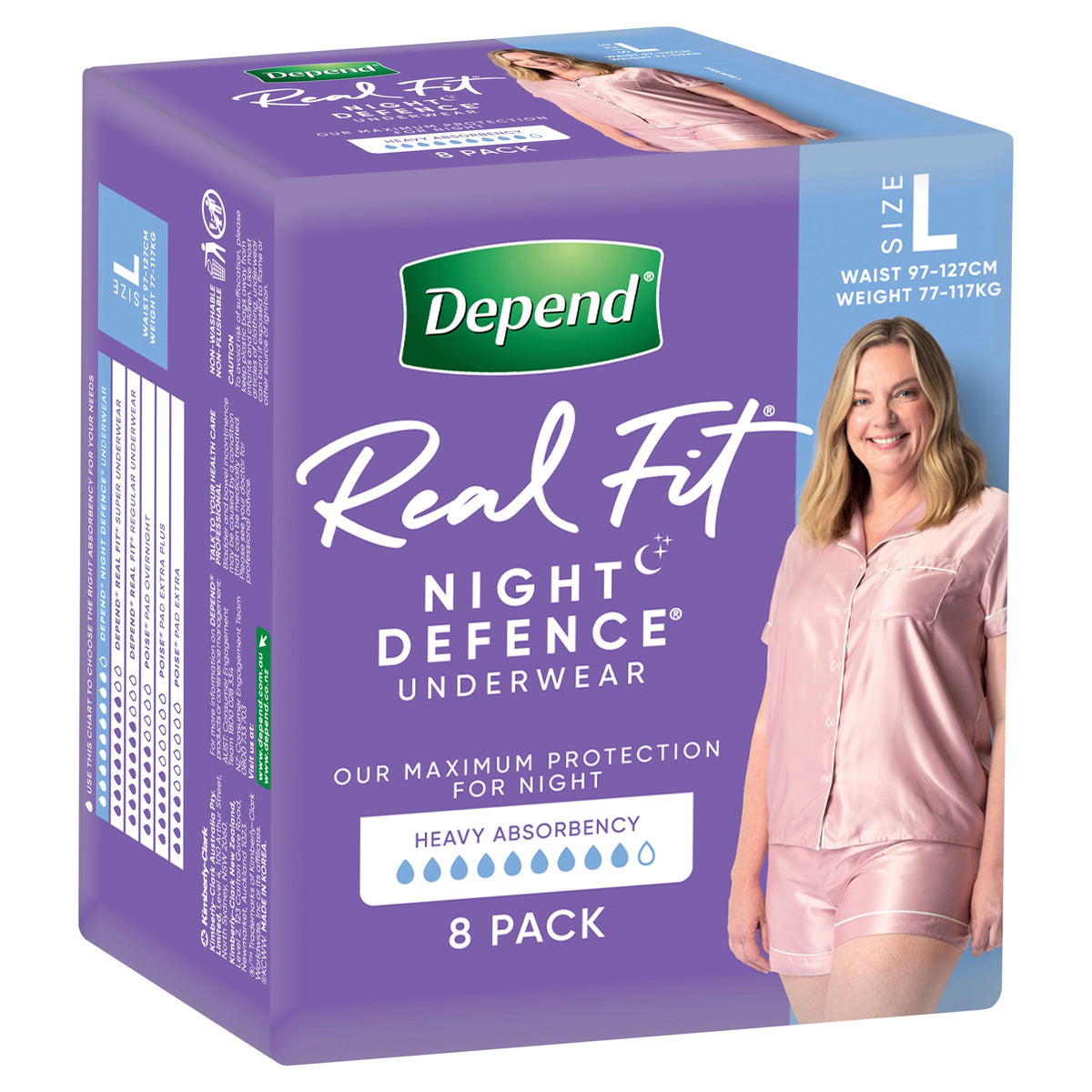 Depend Real Fit Night Defence Incontinence Underwear Women Large 8 Pack (BULK)