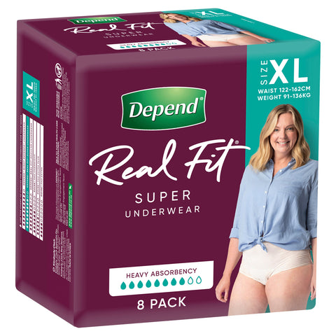 Depend Real Fit Incontinence Underwear Super Women Extra Large 8 Pack