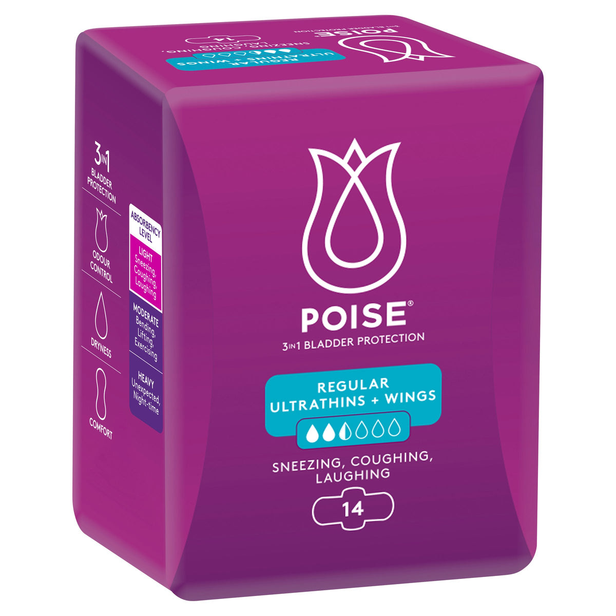 Poise Ultrathin Pads For Bladder Leaks Regular With Wings 14 Pack