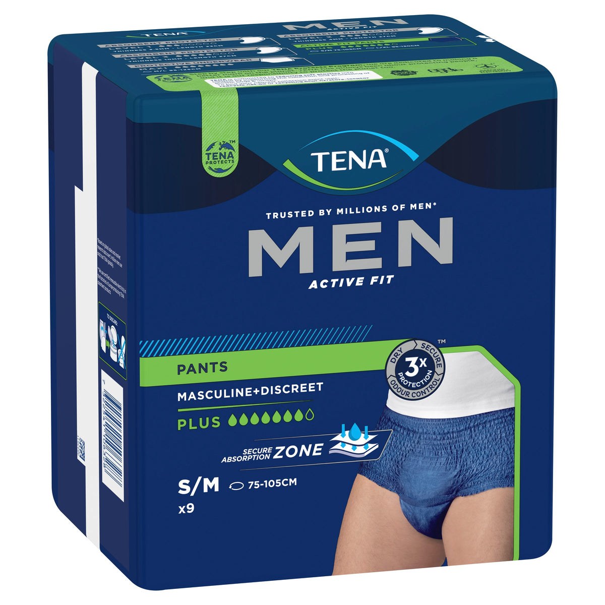 TENA Men Active Fit Pants Plus Navy Small/Medium (S/M) 9 Pack