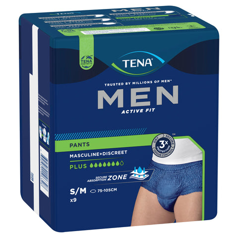 TENA Men Active Fit Pants Plus Navy Small/Medium (S/M) 9 Pack