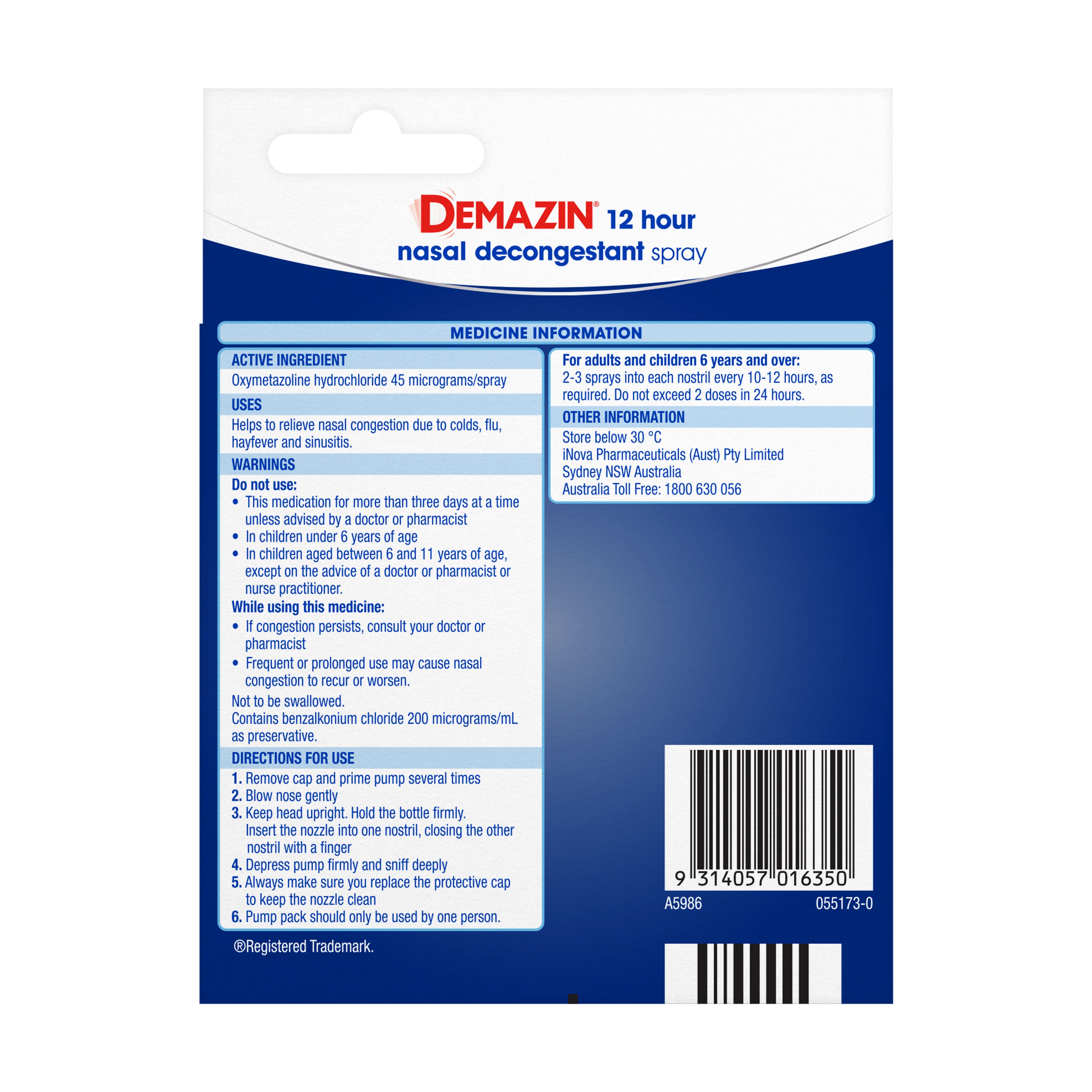 Demazin 12hr Decon NSpray 20mL