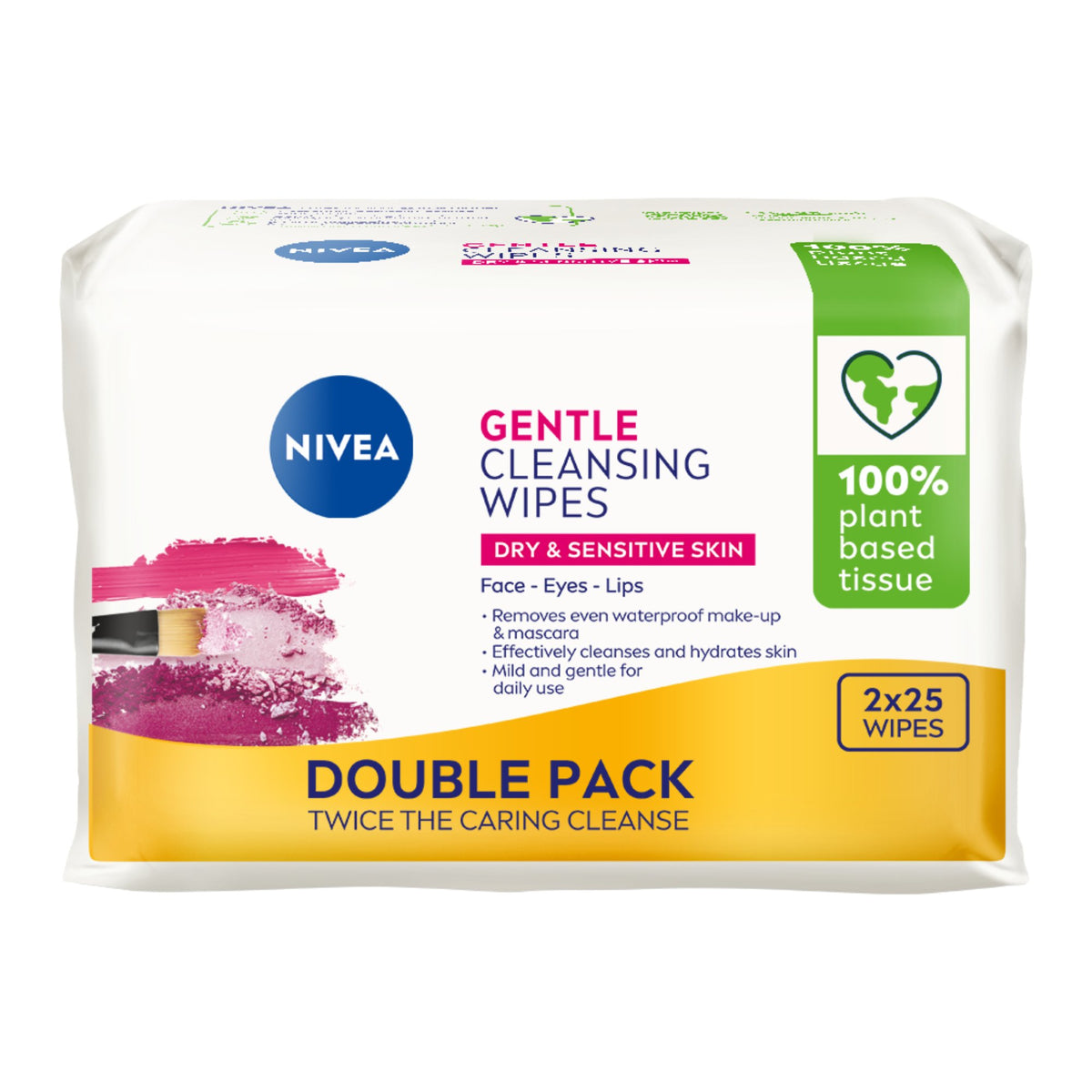 NIVEA Gentle Biodegradable Cleansing Wipes for Dry & Sensitive Skin I 25 twin pack