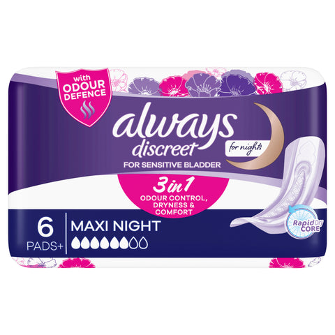 Always Discreet Maxi Night 6 Pads For Bladder Leak and Adult Incontinence (BULK)