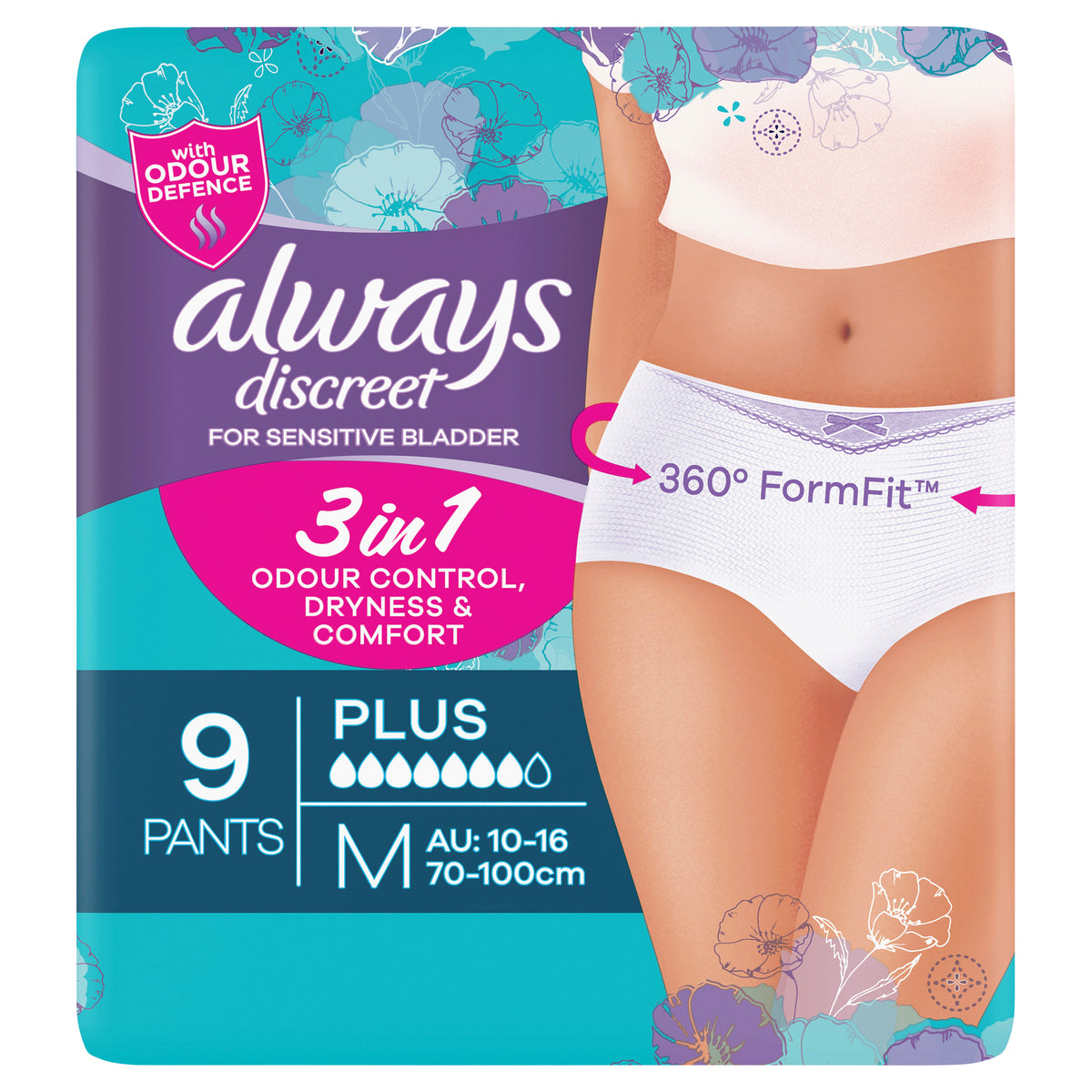 Always Discreet Plus Underwear 9 Medium Pants For Bladder Leaks and Adult Incontinence