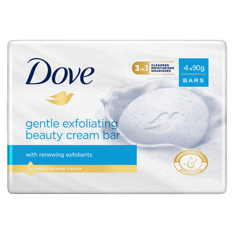 Dove Beauty Cream Bar for soft, smooth, healthy-looking skin Gentle Exfoliating with 1/4 moisturising cream 4 x 90 g