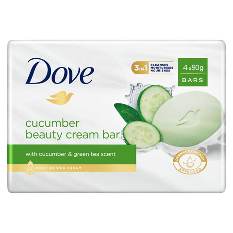 Dove Beauty Cream Bar for soft, smooth, healthy-looking skin Cucumber with ¼ moisturising cream 4 x 90 g