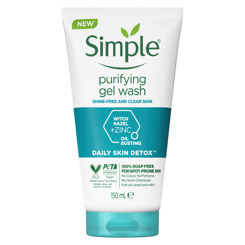 Simple Daily Skin Detox Purifying Gel Facial Wash with witch hazel for clear, shine-free skin 150 ML