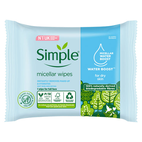 Simple Water Boost Micellar Cleansing Wipes with Micellar Water Boost 20 pc