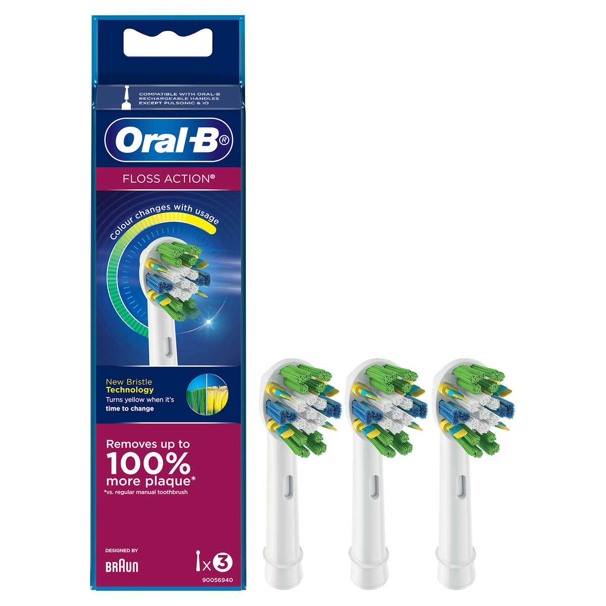 Oral-B Floss Action Clean White Electric Toothbrush Refills 3pk