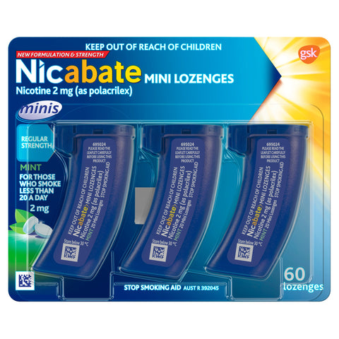 Nicabate Mini Lozenge Quit Smoking Nicotine 2 mg Regular Strength Mint 60 Pack