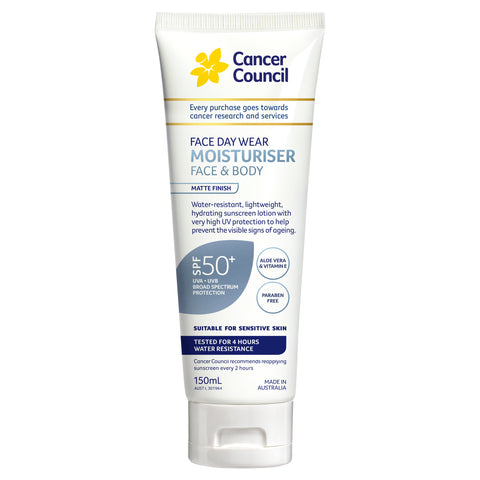 Cancer Council Face Day Wear Moisturiser Face & Body Matte Finish SPF50+ 4HR Water Resistant 150ml