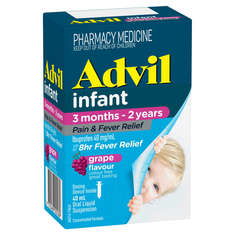 Advil Pain & Fever Infant Drops 3 months-2 years, colour free, up to 8 Hour Fever Relief Ibuprofen Grape 40ml