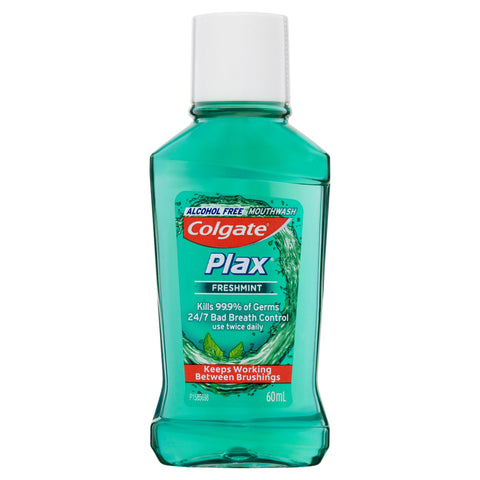 Colgate Plax Antibacterial Alcohol Free Travel Mouthwash Freshmint 60mL