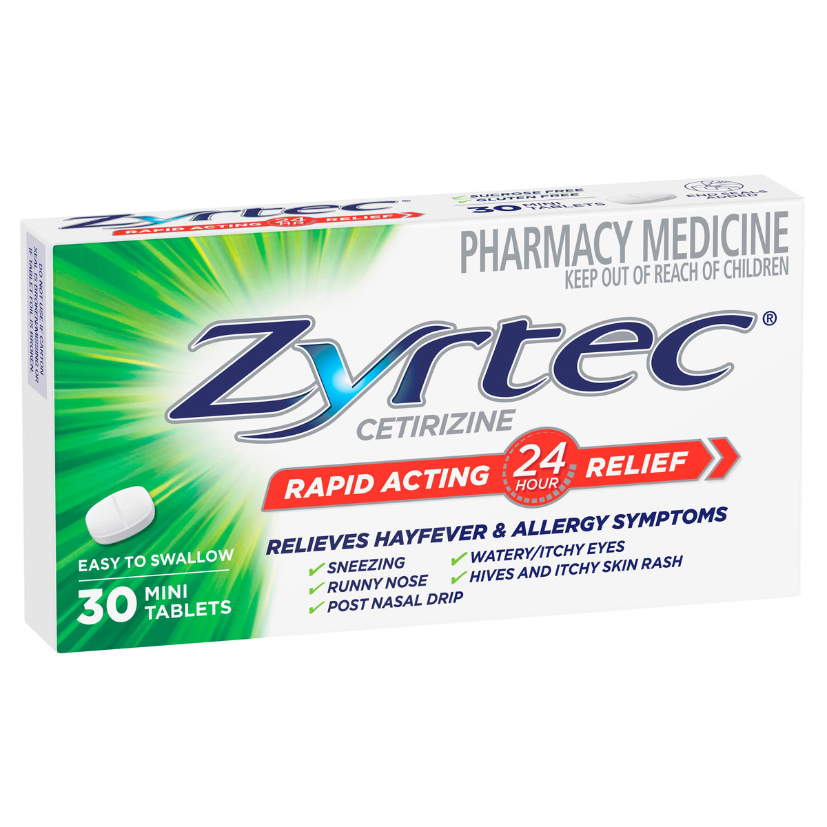 Zyrtec Rapid Acting Hayfever & Allergy Relief Antihistamine Mini Tablets 30 Pack