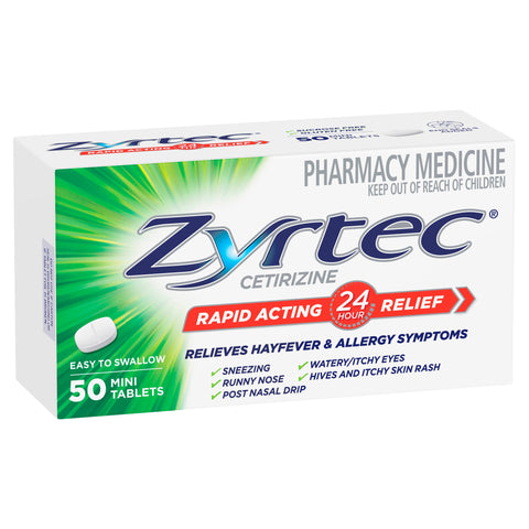 Zyrtec Rapid Acting Hayfever & Allergy Relief Antihistamine Mini Tablets 50 Pack