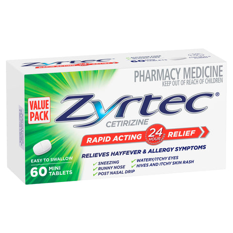 Zyrtec Rapid Acting Hayfever & Allergy Relief Antihistamine Mini Tablets 60 Pack