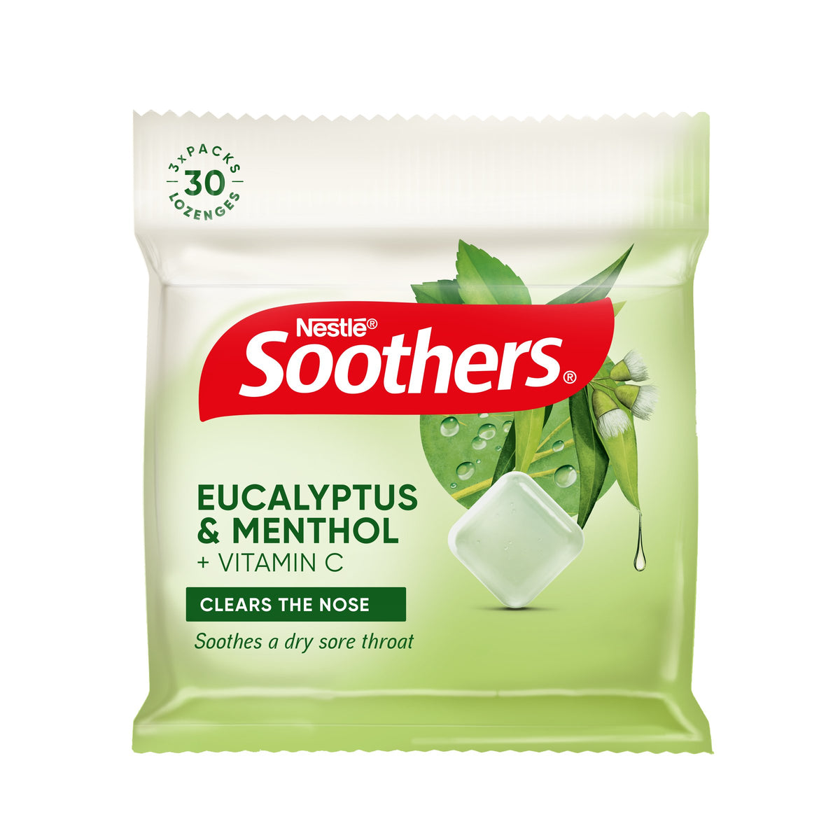 Soothers Eucalyptus & Menthol Sore Throat Lozenges + Vitamin C 3x10 Pack