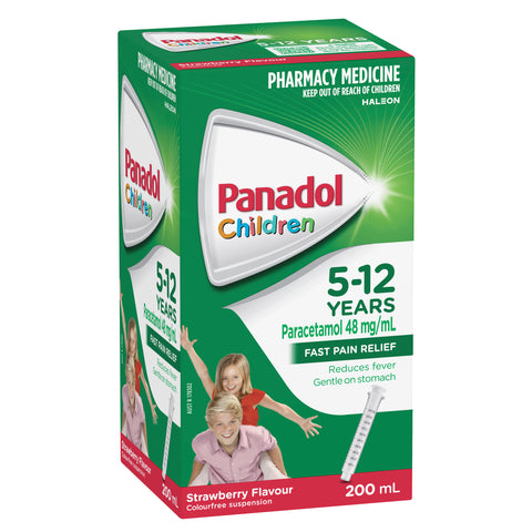 Panadol Children 5-12 Years Suspension, Fever & Pain Relief, Strawberry Flavour, 200 mL