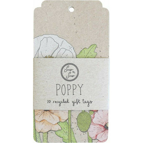 SOW 'N SOW Recycled Gift Tags - 10 Pack Poppy 10