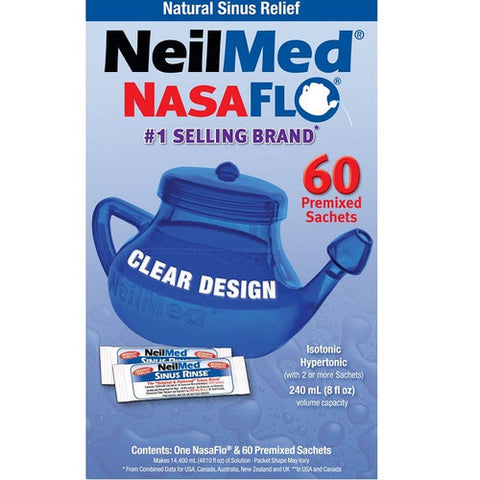 NeilMed NasaFlo Neti Pot + Premixed 60 Sachets