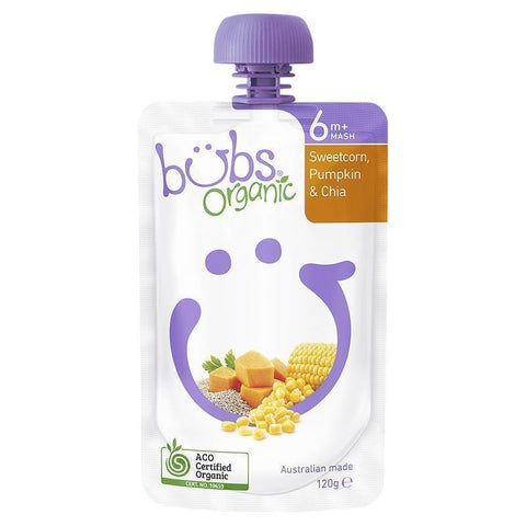 Bubs Organic Sweetcorn Pumpkin & Chia 6 Months+ 120g X 6