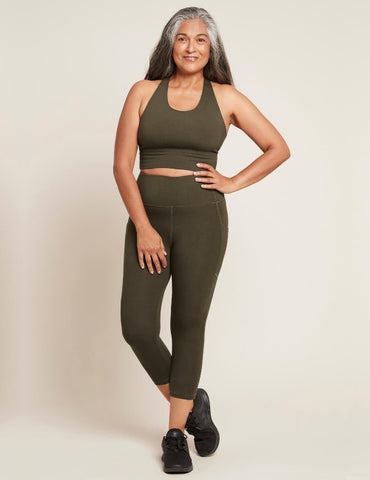 Boody Motivate 3/4 High-Waist Dark Olive Tights Small