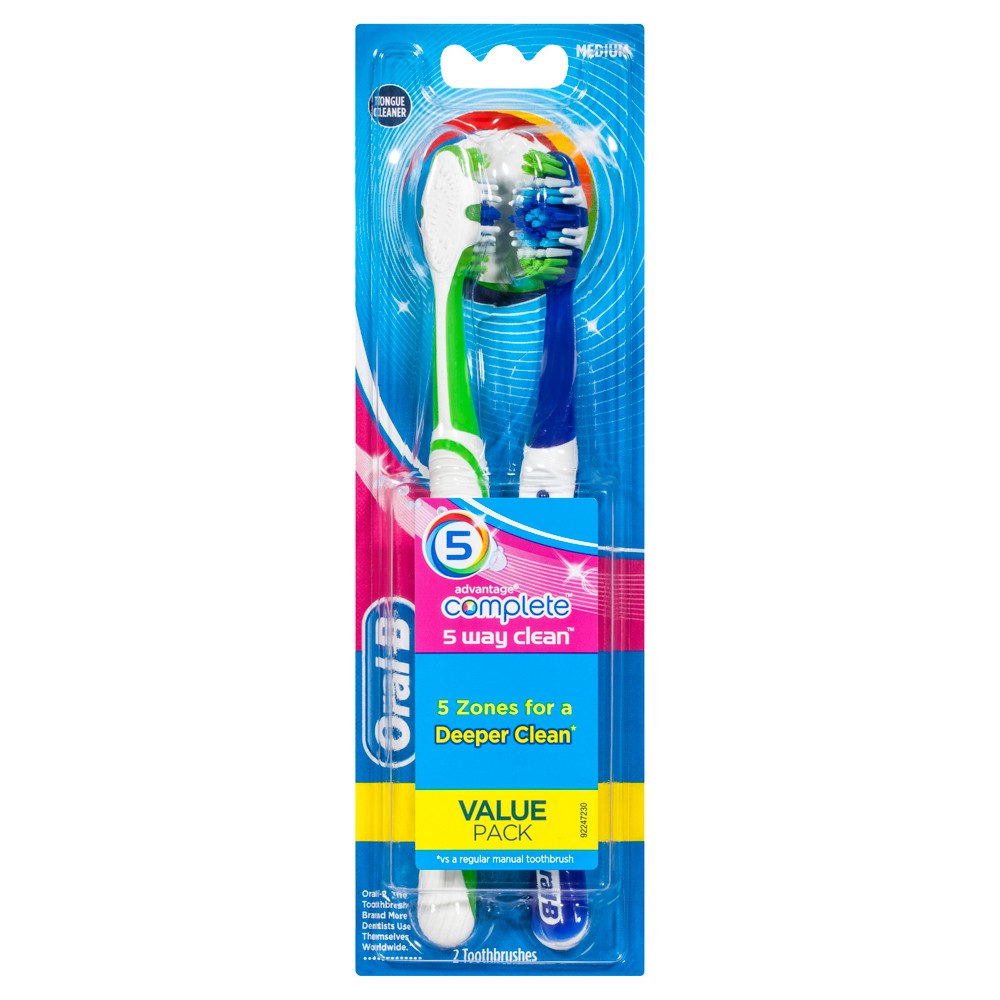 Oral B Complete 5 Way Clean (Medium) Manual Toothbrush 2 Pack