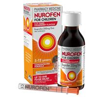 Nurofen For Children 5-12yrs Pain and Fever Relief Concentrated Liquid 200mg/5mL Ibuprofen Strawberry 200mL