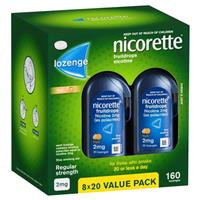 Nicorette Quit Smoking Regular Strength Nicotine Lozenge Fruitdrops  8 x 20 Pack