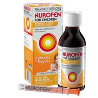 Nurofen For Children 3 months - 5 years Pain and Fever Relief 100mg/5mL Ibuprofen Orange 200mL