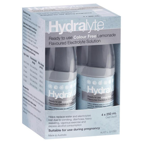 Hydralyte Liquid Colour Free Lemonade Flavoured (4x250ml) Solution
