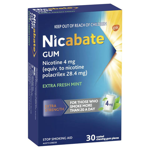Nicabate Extra Fresh Mint Gum Quit Smoking 4mg 30 pieces