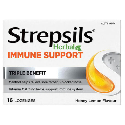 Strepsils Herbal Immune Support Honey Lemon 16 Lozenges