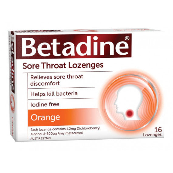 Betadine Sore Throat Lozenges Orange 16 Pack