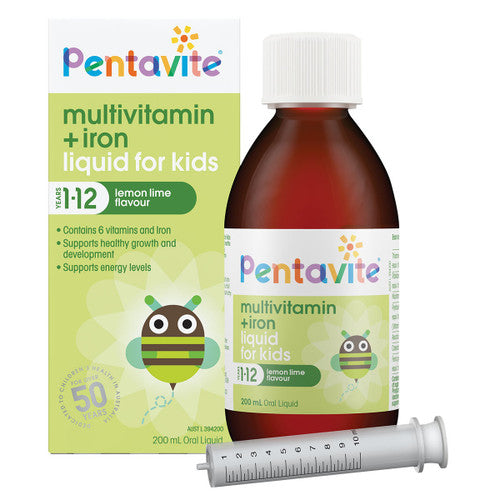 Pentavite Kids Multivitamin + Iron Liquid 200ml Lemon Lime Flavour