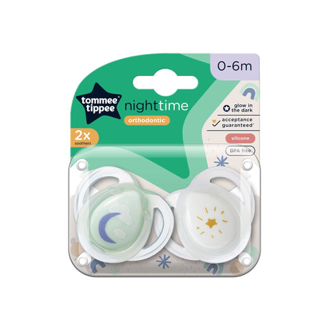 Tommee Tippee Closer To Nature Night Time Soothers 0-6 Months 2 Pack (Colours May Vary)