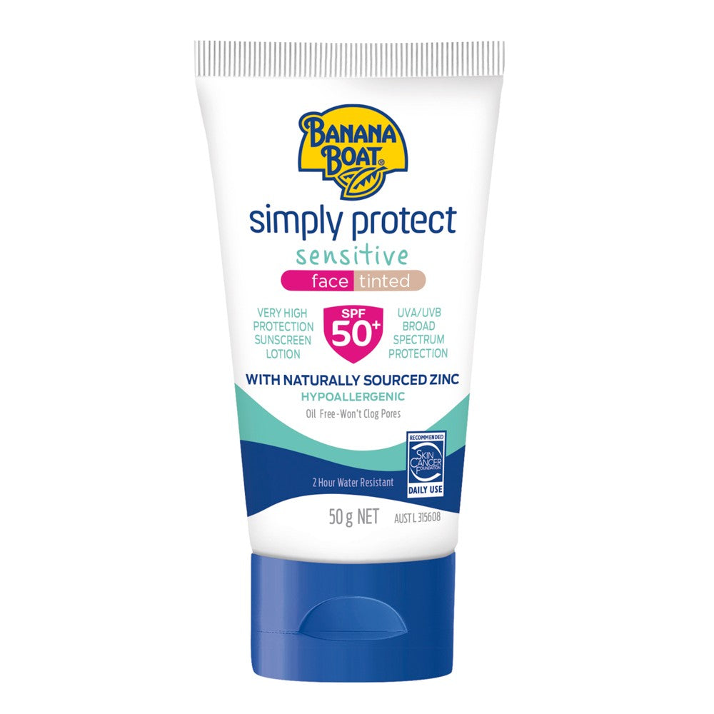 Banana Boat SPF 50+ Simply Protect Sensitive Zinc Face Tinted 50g