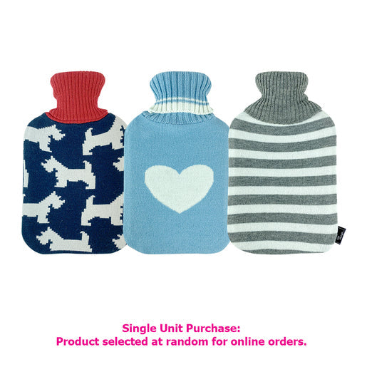 Sweet Little Things Cosy Knit Hot Water Bottle with Doggie, Stripe or Heart Cover 1ea