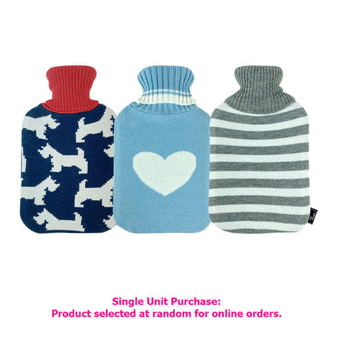 Sweet Little Things Cosy Knit Hot Water Bottle with Doggie, Stripe or Heart Cover 1ea