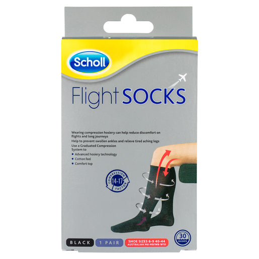 Scholl Flight Socks Compression Hosiery Black W8-11 M6-9 1 pair