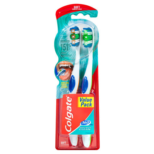 Colgate 360° Whole Mouth Clean Compact Head Toothbrush Soft 2 pack