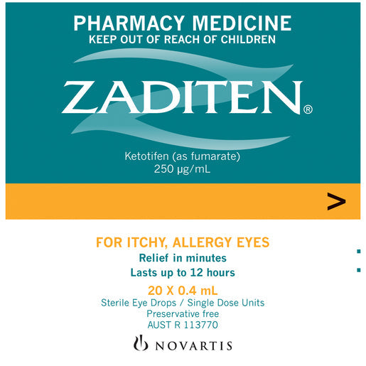 Zaditen Sterile Eye Drops 0.4mL 20 pack