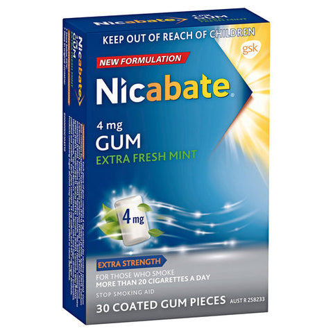 Nicabate Extra Fresh Mint Gum Quit Smoking 4 mg 30 pack