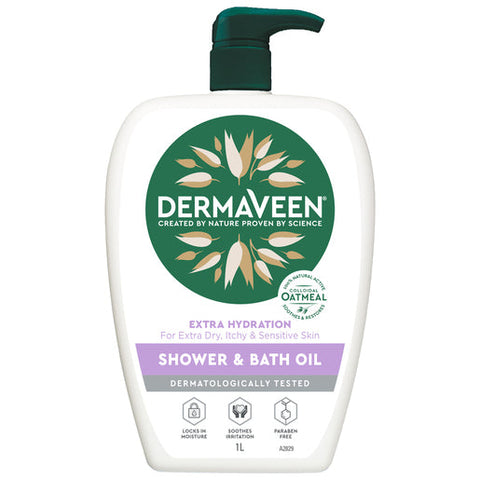 DermaVeen Extra Hydration Shower & Bath Oil for Extra Dry, Itchy & Sensitive Skin 1 litre