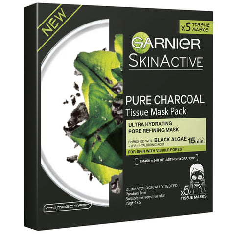 Garnier SkinActive Ultra Hydrating Pore Refining Charcoal Tissue Mask 5 pack